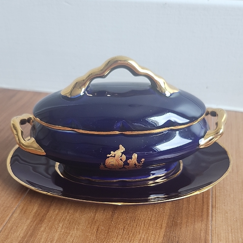 Vintage Bardit Limoges Saucer Blue/Gold Trim - Made in France